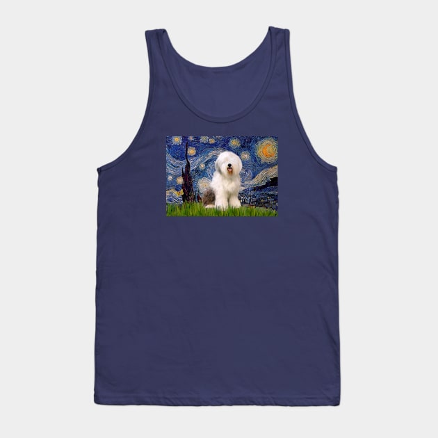 Starry Night Adapted to Feature an Old English Sheepdog Tank Top by Dogs Galore and More
